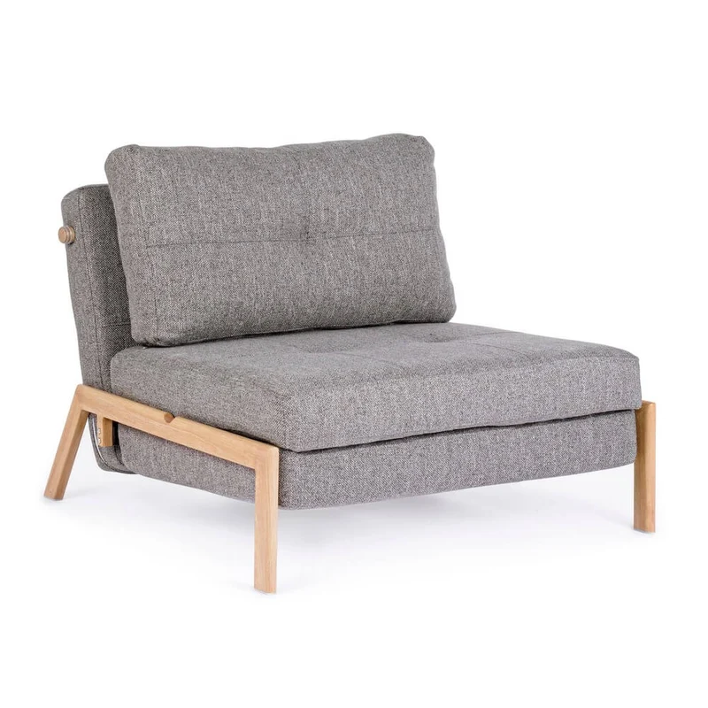 Poltrona Letto Singola in Tessuto con Gambe Effetto Legno - HARRISON
