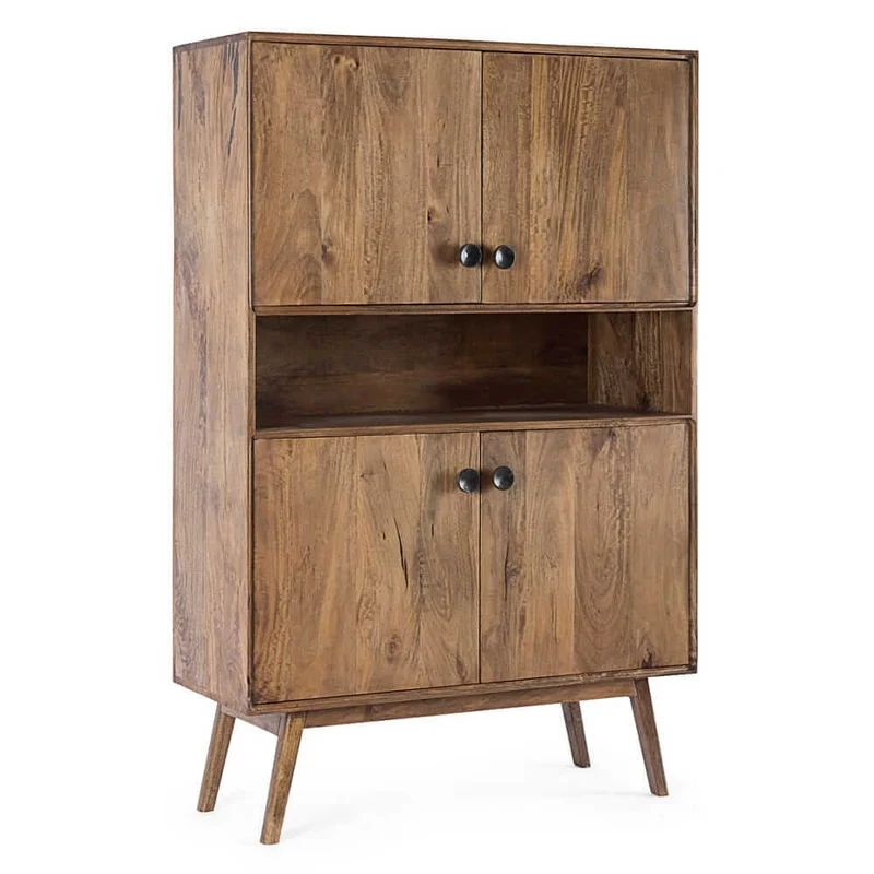 Credenza Alta in Legno di Mango 4 Ante con Vano Aperto - EVANDER