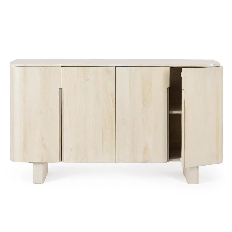 Credenza 4 Ante in Legno di Mango Naturale Sbiancato - ELIJAH