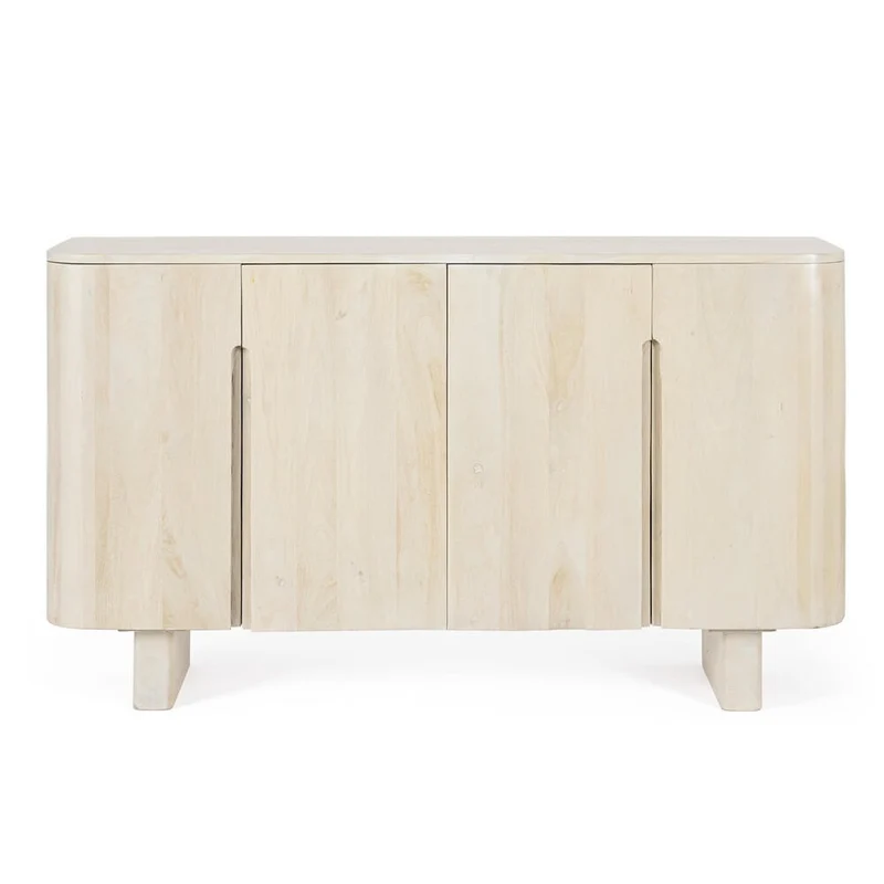 Credenza 4 Ante in Legno di Mango Naturale Sbiancato - ELIJAH