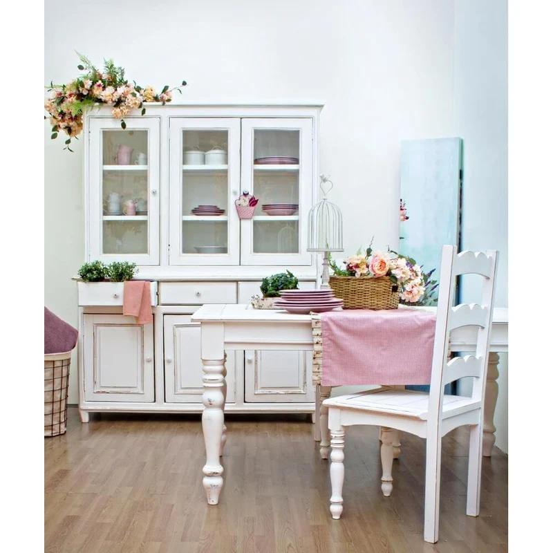Credenza in Legno Massello Bianco Anticato 3 Ante e 3 Cassetti - CORINNE
