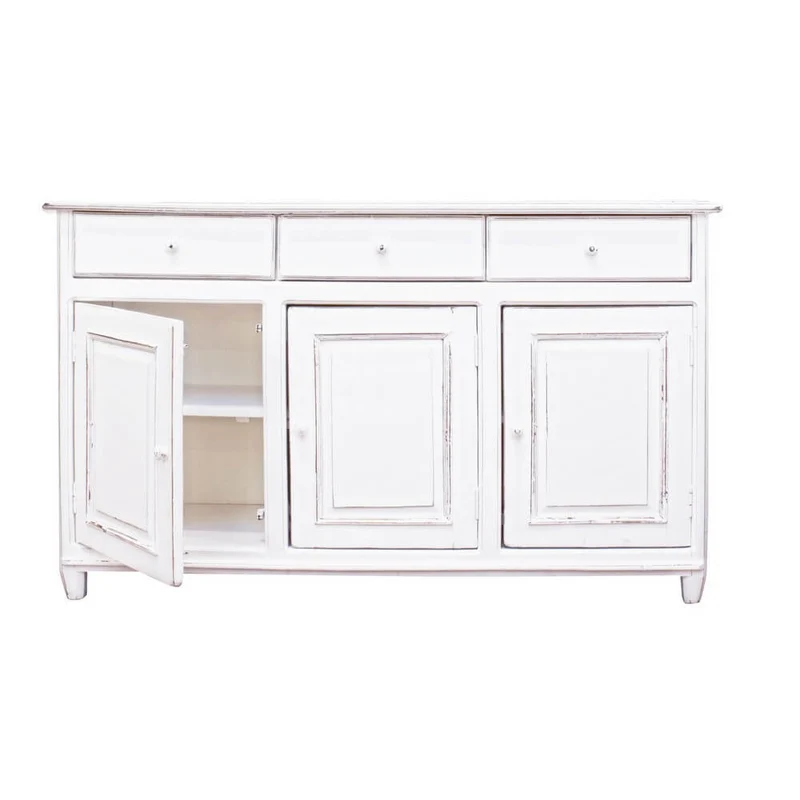 Credenza in Legno Massello Bianco Anticato 3 Ante e 3 Cassetti - CORINNE