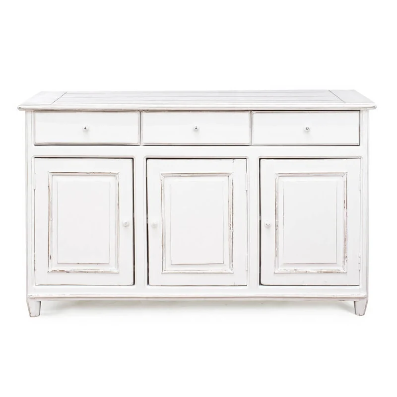 Credenza in Legno Massello Bianco Anticato 3 Ante e 3 Cassetti - CORINNE