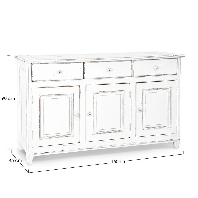 Credenza in Legno Massello Bianco Anticato 3 Ante e 3 Cassetti - CORINNE