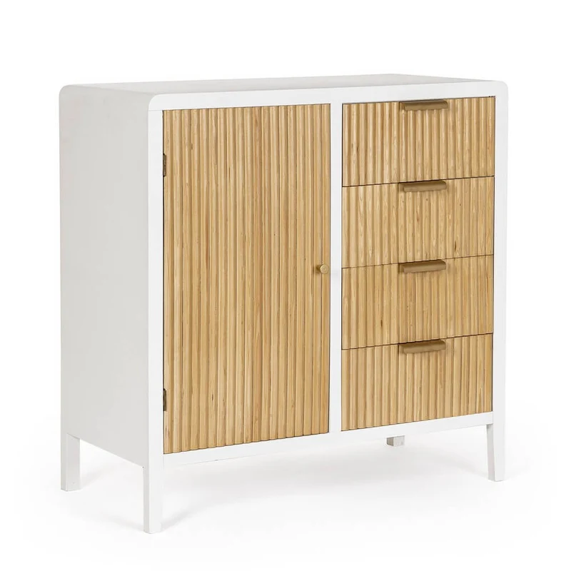 Credenza in Legno con 1 Anta e 4 Cassetti Scanalati - CHARLOTTE