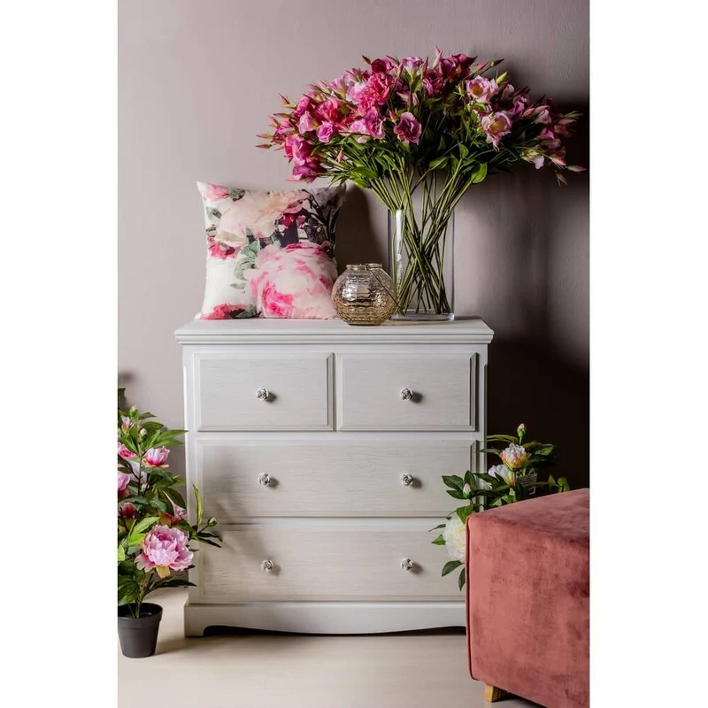 Cassettiera in legno 4 cassetti stile shabby chic bianco decapato - BLAINE
