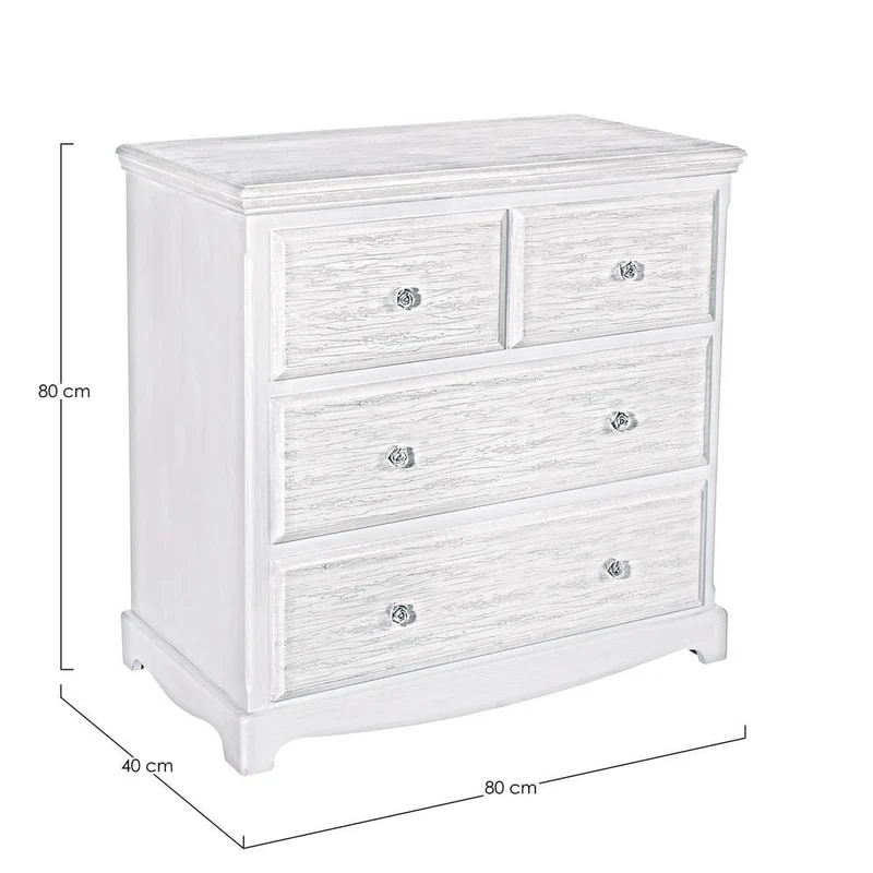 Cassettiera in legno 4 cassetti stile shabby chic bianco decapato - BLAINE