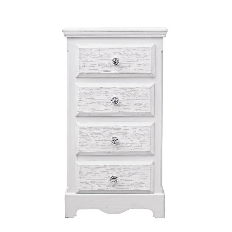 Cassettiera 4 Cassetti in Legno Bianco Stile Provenzale - BLAINE