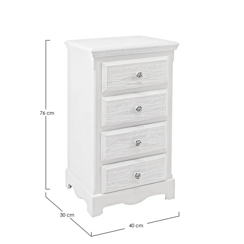 Cassettiera 4 Cassetti in Legno Bianco Stile Provenzale - BLAINE