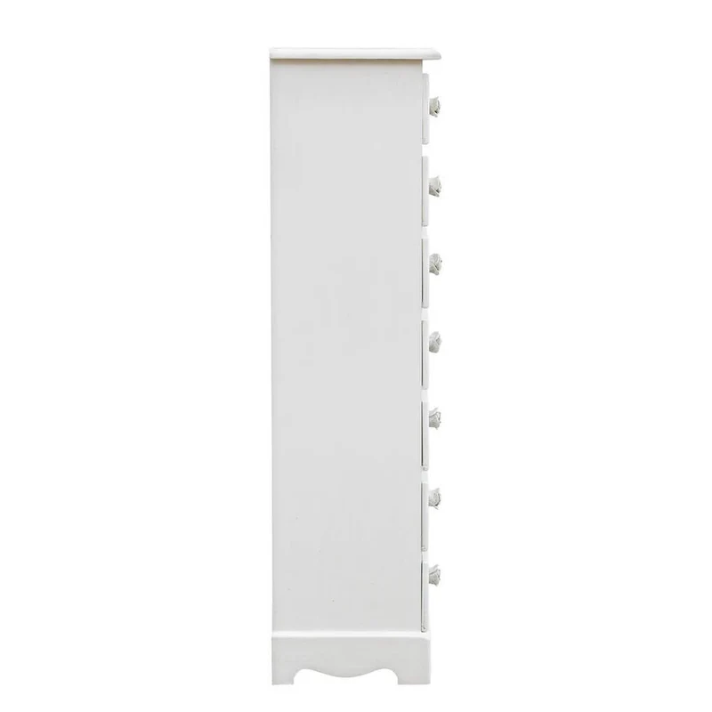 Cassettiera alta 7 cassetti bianca shabby chic con maniglie a rosa - BLAINE