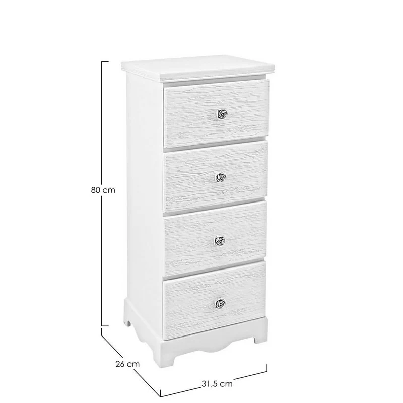 Cassettiera in MDF bianco opaco 4 Cassetti effetto decapato - BLAINE