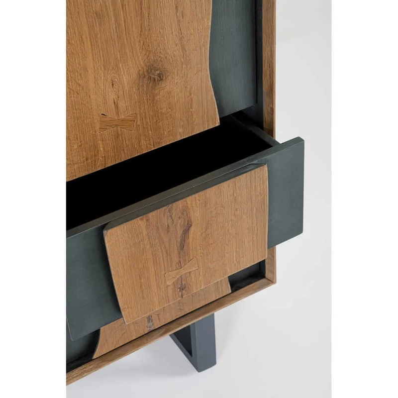 Mobile alto in legno rovere con 2 ante e 2 cassetti gambe in acciaio - BRAMBLE