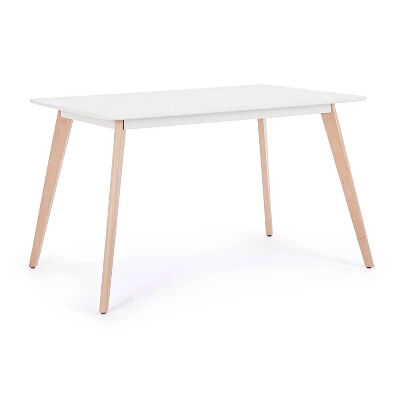 Tavolo da pranzo piano bianco opaco e gambe in legno di faggio - AURORA