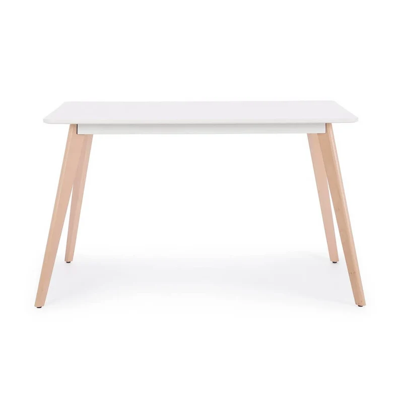 Tavolo da pranzo piano bianco opaco e gambe in legno di faggio - AURORA