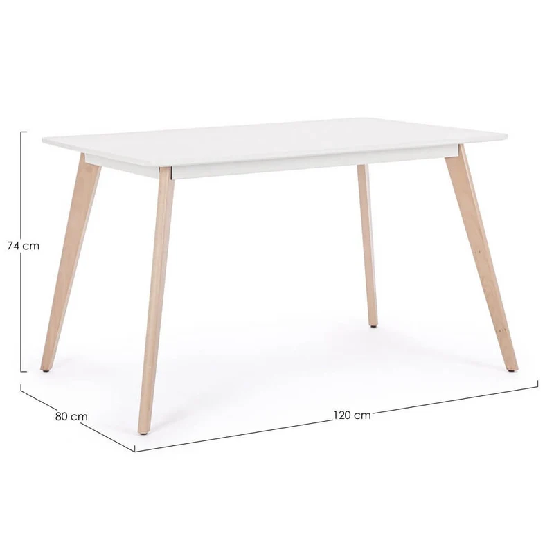 Tavolo da pranzo piano bianco opaco e gambe in legno di faggio - AURORA