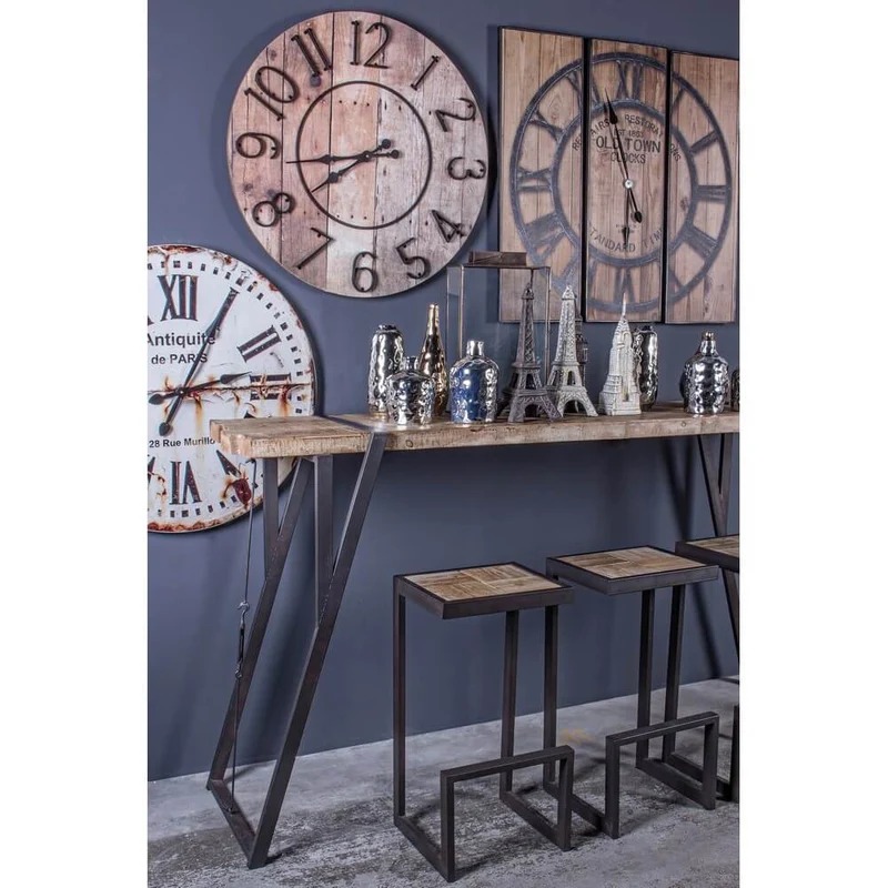 Tavolino a C in acciaio con piano in legno di abete stile industrial - ARCHIE
