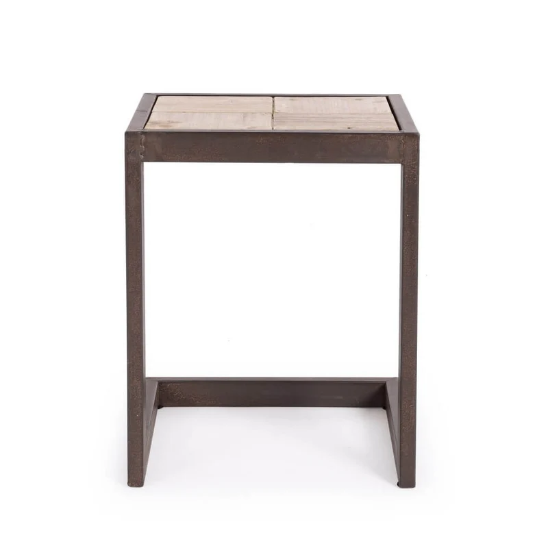 Tavolino a C in acciaio con piano in legno di abete stile industrial - ARCHIE