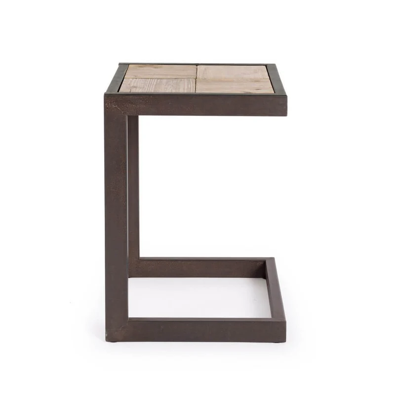 Tavolino a C in acciaio con piano in legno di abete stile industrial - ARCHIE