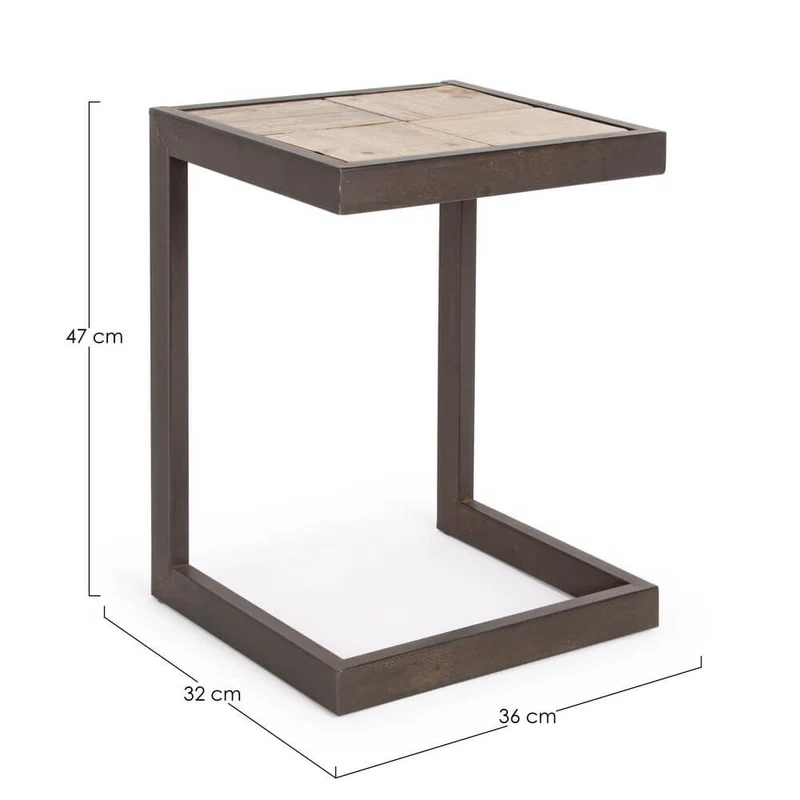 Tavolino a C in acciaio con piano in legno di abete stile industrial - ARCHIE