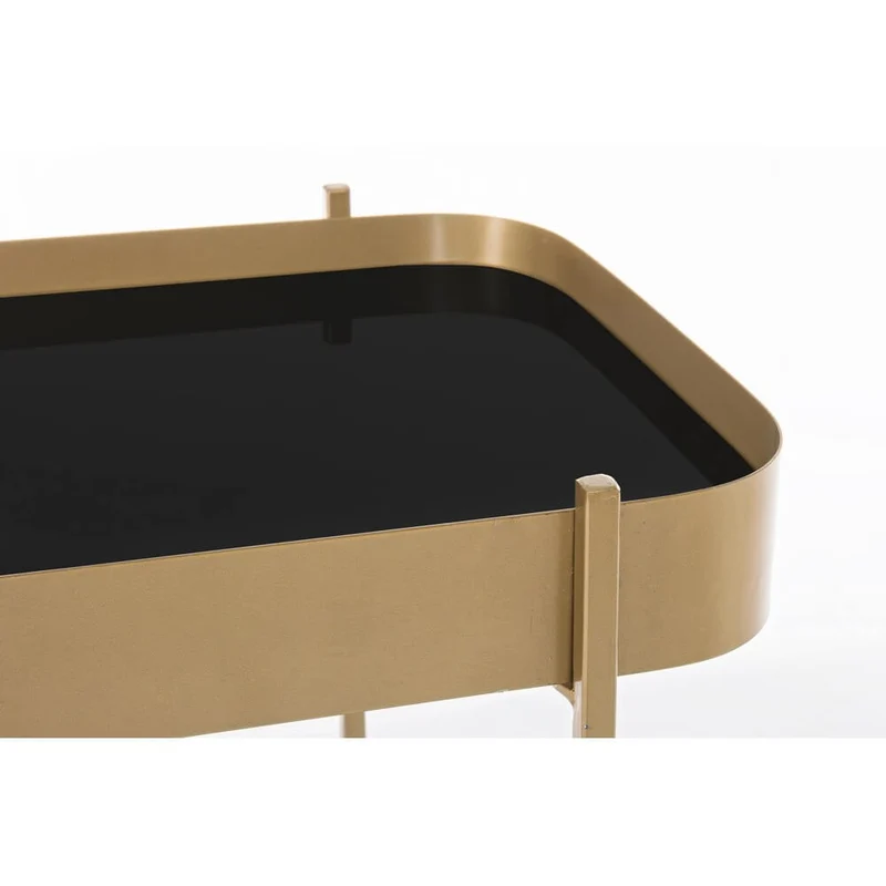 Consolle in Acciaio Dorato con Piano in Vetro Nero 120x43 - ANTONIO