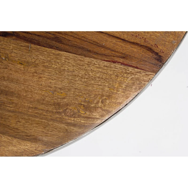 Tavolino Rotondo in Acciaio e Legno Riciclato Base Semisfera - ZEN