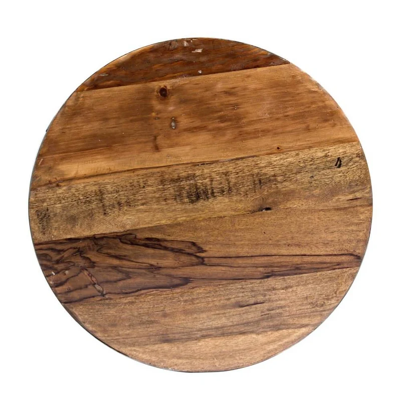 Tavolino Rotondo in Acciaio e Legno Riciclato Base Semisfera - ZEN
