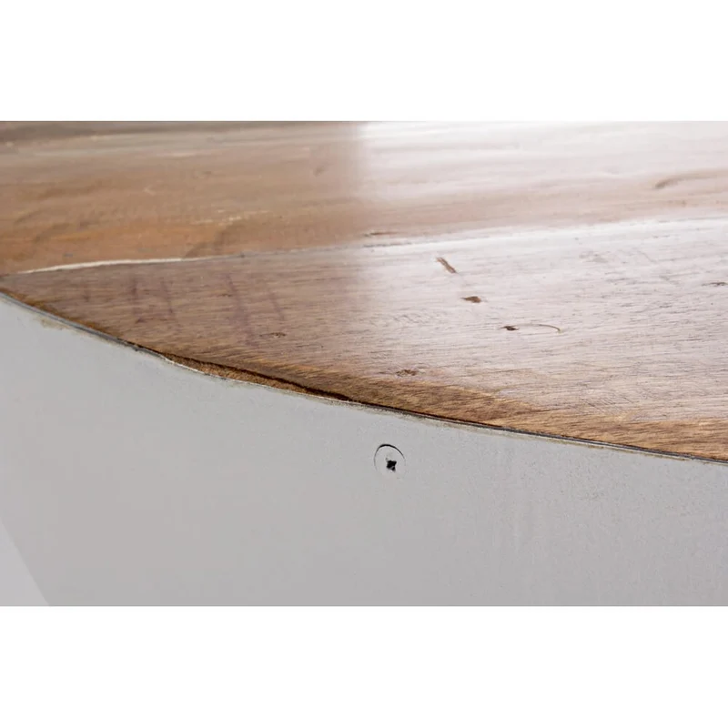 Tavolino Rotondo in Acciaio e Legno Riciclato Base Semisfera - ZEN