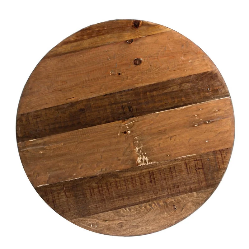 Tavolino Rotondo in Acciaio e Legno Riciclato Base Semisfera - ZEN