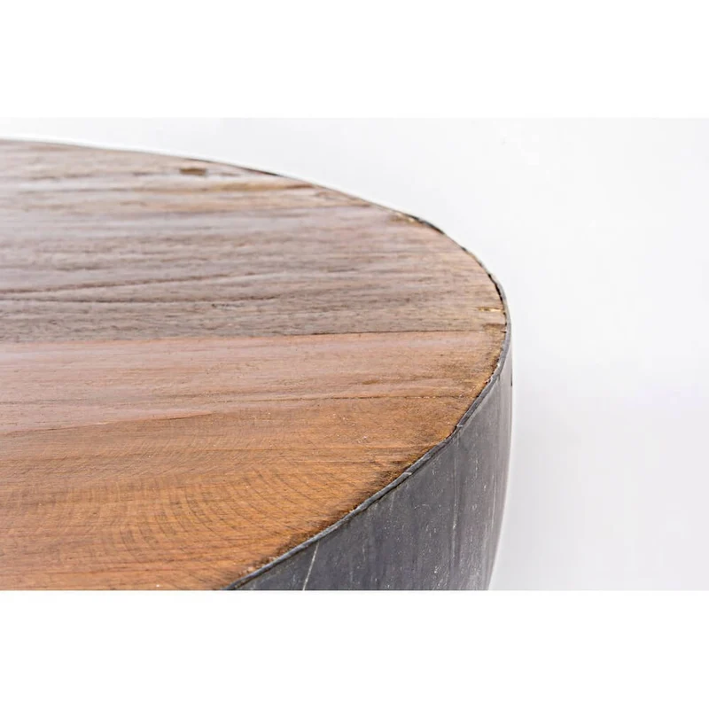 Tavolino Rotondo in Acciaio e Legno Riciclato Base Semisfera - ZEN