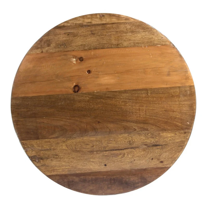 Tavolino Rotondo in Acciaio e Legno Riciclato Base Semisfera - ZEN
