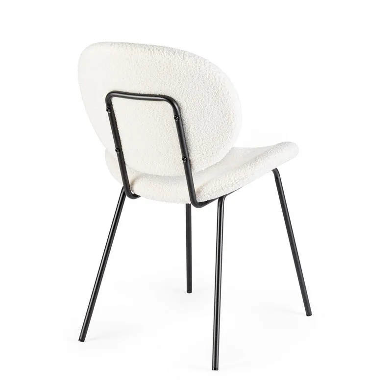Set di 2 Sedie Imbottite in Tessuto Bouclé con Gambe in Acciaio - VIOLET