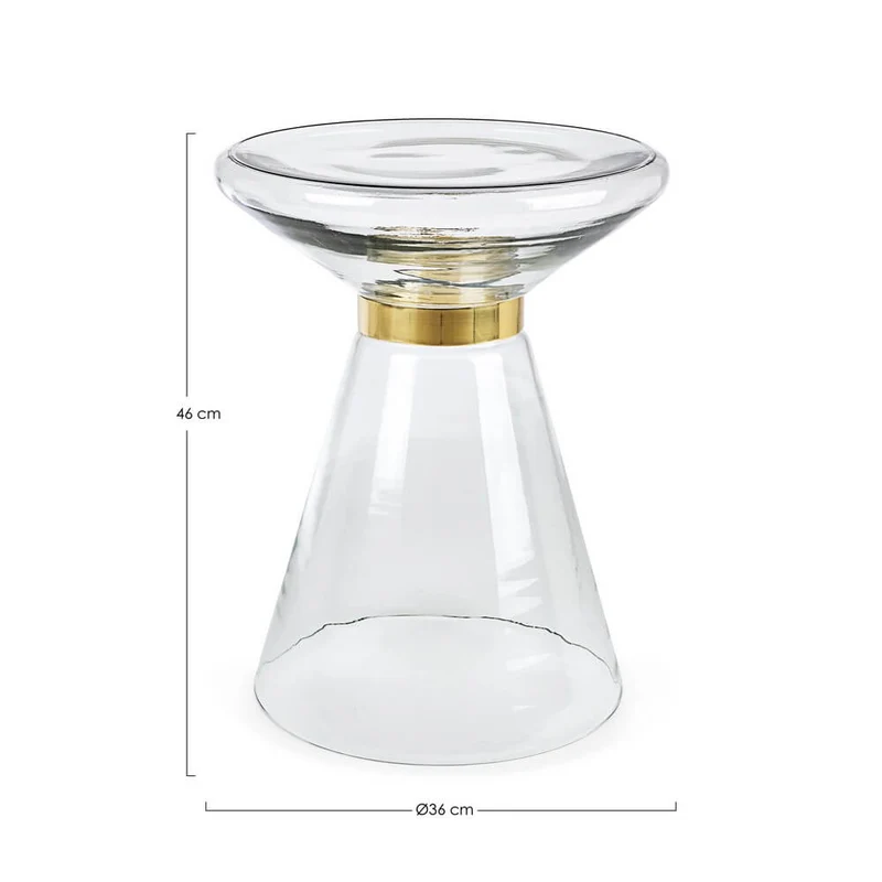 Tavolino in vetro trasparente con anello decorativo dorato - VERDANT
