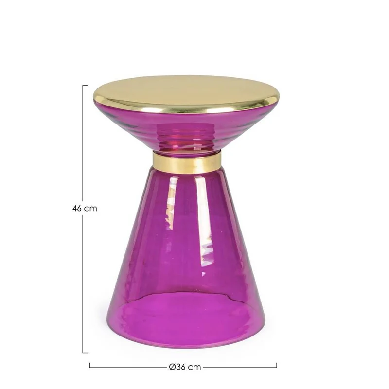 Tavolino in vetro trasparente con anello decorativo dorato - VERDANT
