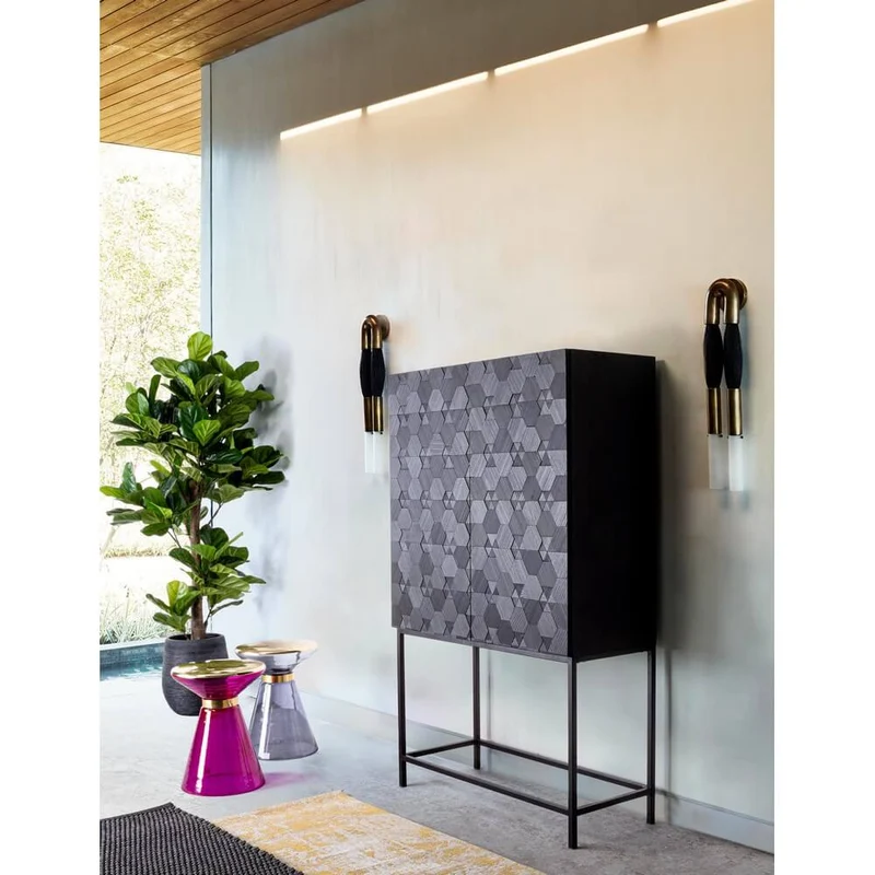 Tavolino in vetro trasparente con anello decorativo dorato - VERDANT
