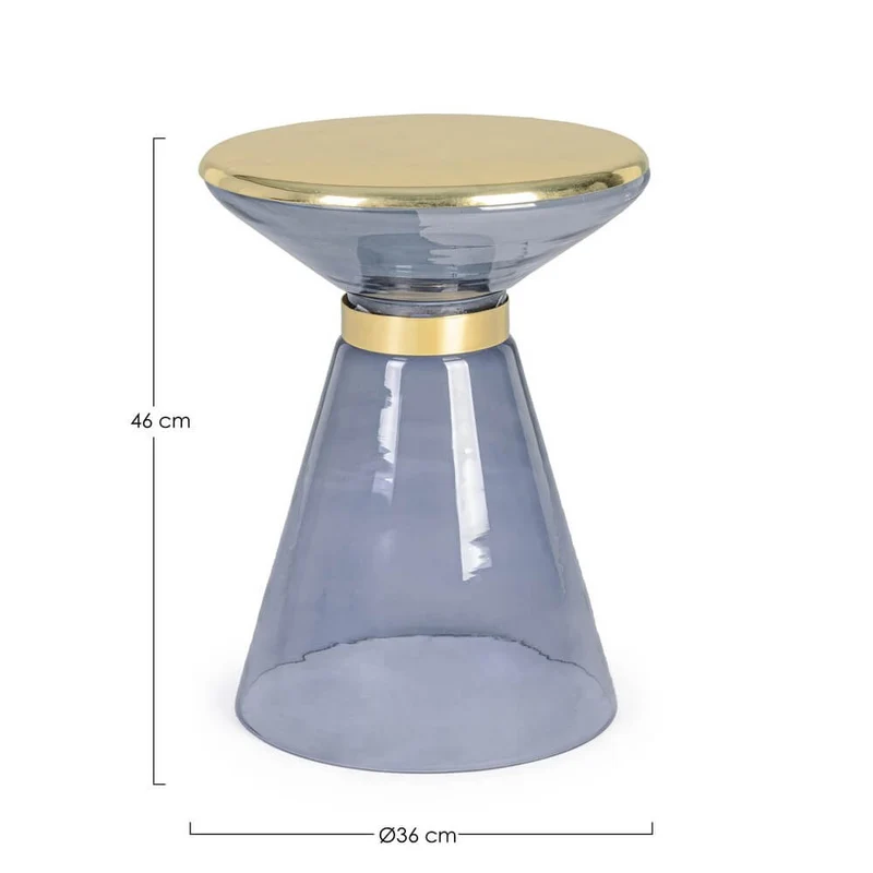 Tavolino in vetro trasparente con anello decorativo dorato - VERDANT