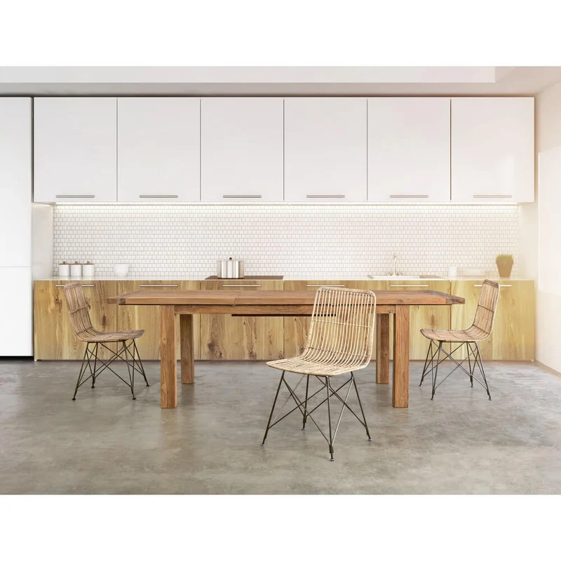 Set di 4 Sedie in Intreccio Kubu Naturale con Base in Acciaio - TATIANA