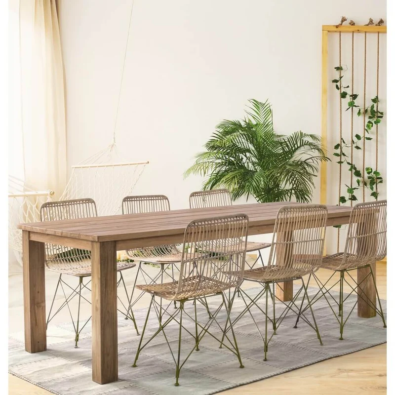 Set di 4 Sedie in Intreccio Kubu Naturale con Base in Acciaio - TATIANA