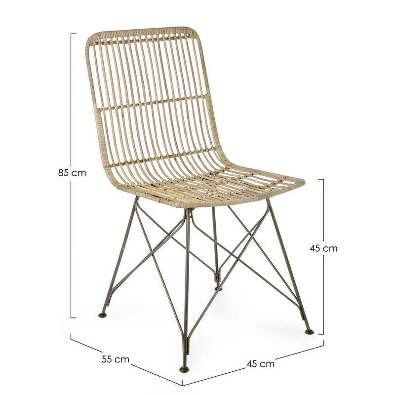 Set di 4 Sedie in Intreccio Kubu Naturale con Base in Acciaio - TATIANA