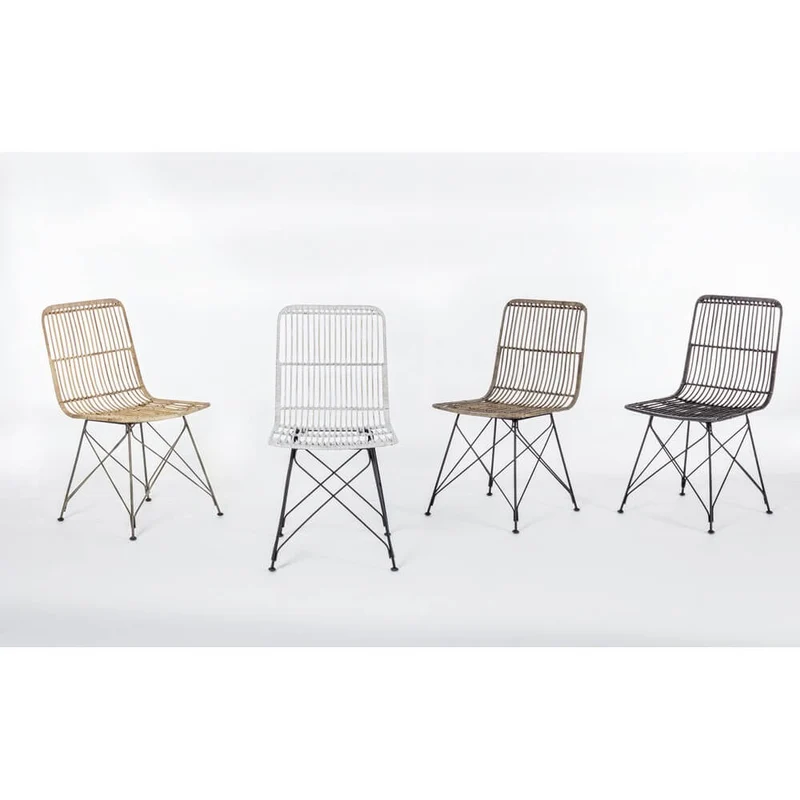 Set di 4 Sedie in Intreccio Kubu Naturale con Base in Acciaio - TATIANA