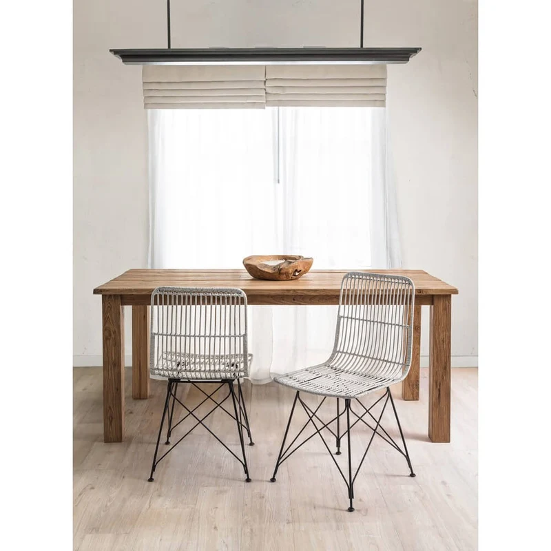 Set di 4 Sedie in Intreccio Kubu Naturale con Base in Acciaio - TATIANA