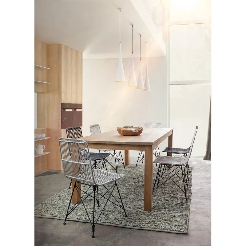 Set di 4 Sedie in Intreccio Kubu Naturale con Base in Acciaio - TATIANA