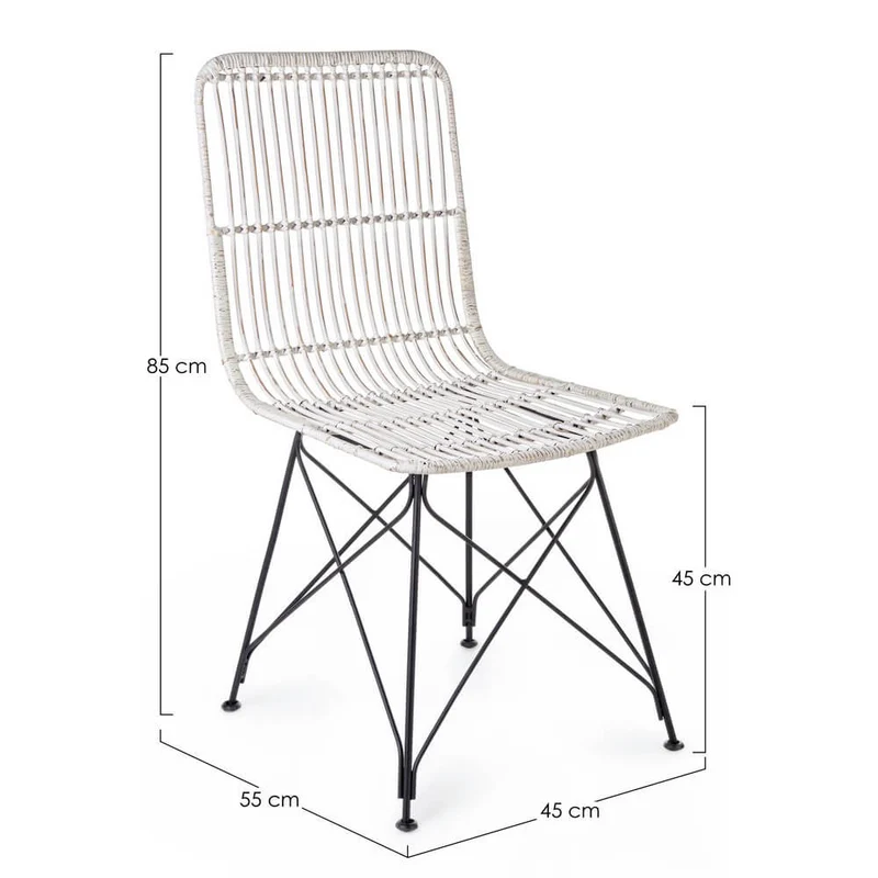 Set di 4 Sedie in Intreccio Kubu Naturale con Base in Acciaio - TATIANA