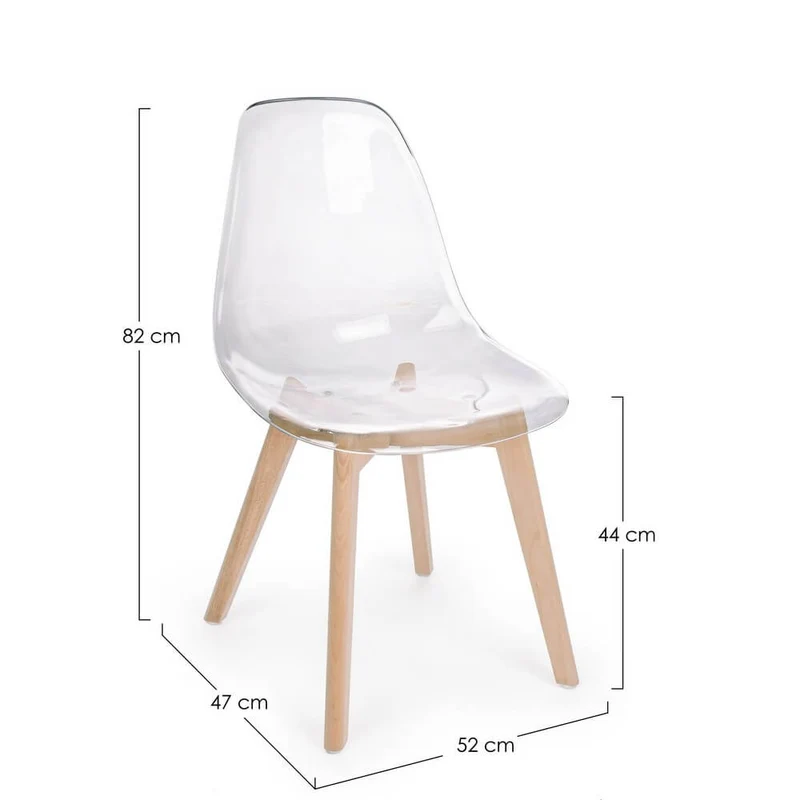 Set di 4 Sedie con Seduta Trasparente in Policarbonato e Gambe in Legno - TALIA