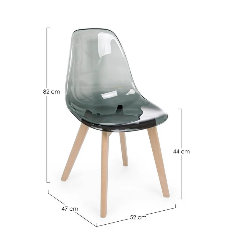 Set di 4 Sedie con Seduta Trasparente in Policarbonato e Gambe in Legno - TALIA