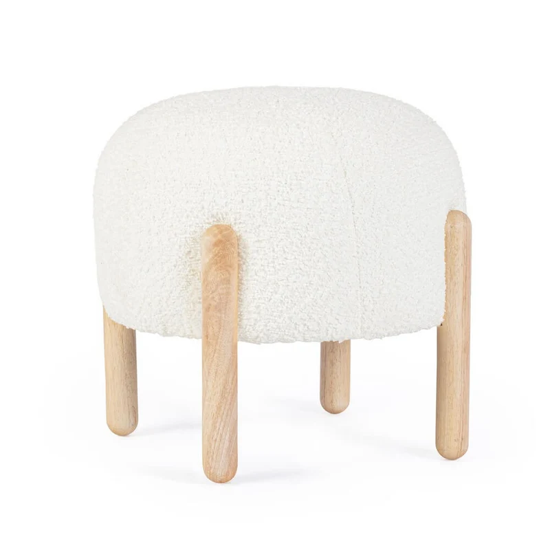 Sgabello imbottito in tessuto bouclé con gambe in legno - SIENNA