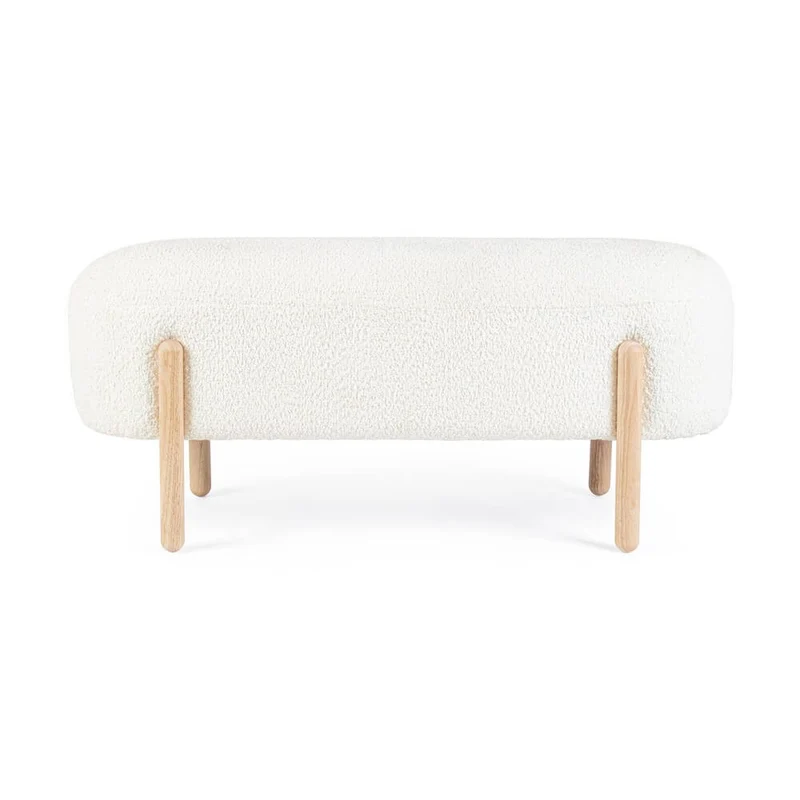 Panca imbottita effetto bouclé con gambe in legno naturale - SIENNA