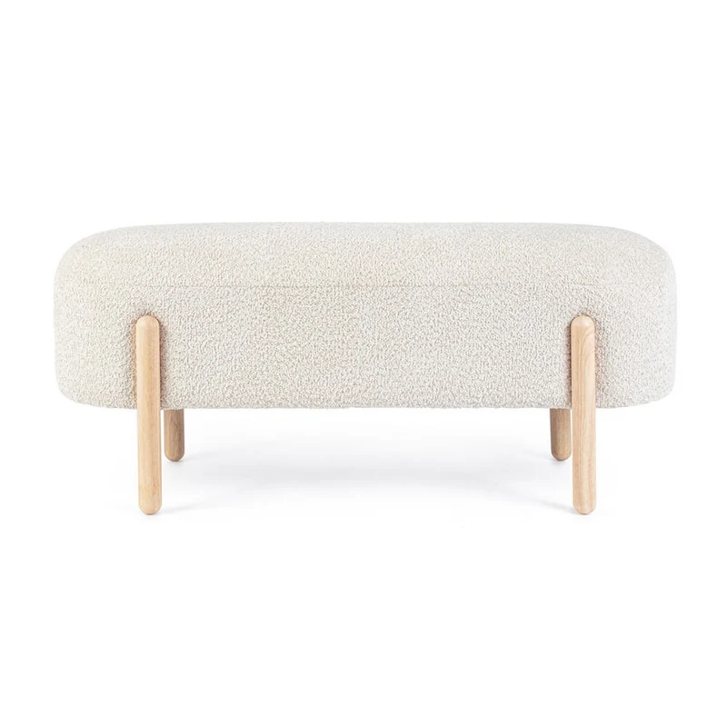 Panca imbottita effetto bouclé con gambe in legno naturale - SIENNA