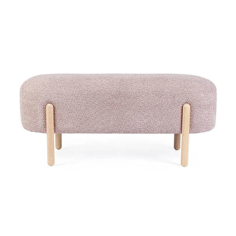 Panca imbottita effetto bouclé con gambe in legno naturale - SIENNA