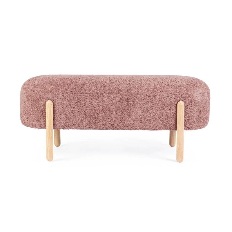 Panca imbottita effetto bouclé con gambe in legno naturale - SIENNA