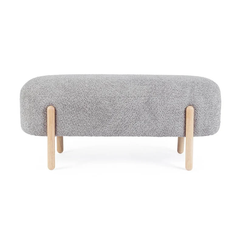 Panca imbottita effetto bouclé con gambe in legno naturale - SIENNA